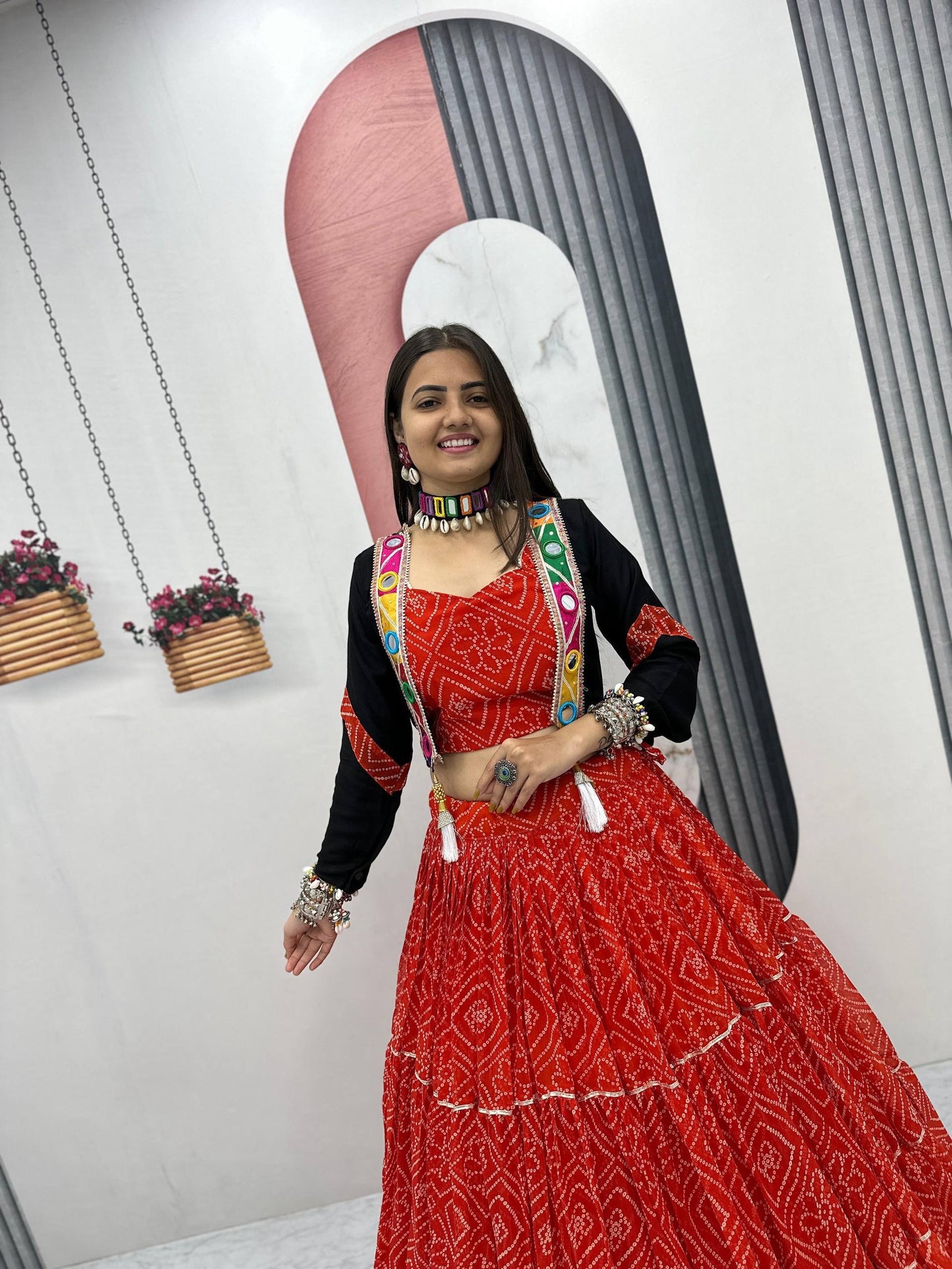 Navratri Special Bandhej Three piece