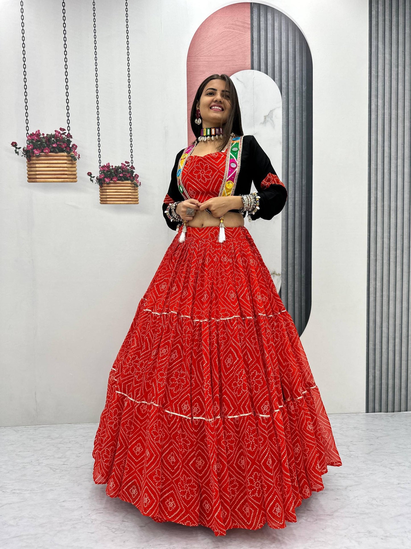 Navratri Special Bandhej Three piece