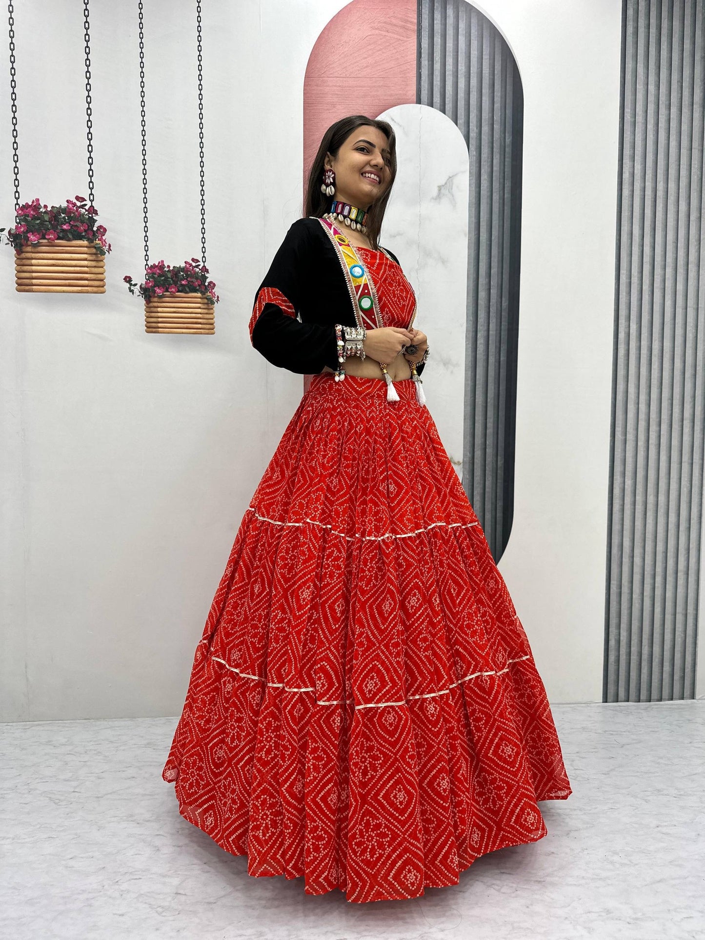Navratri Special Bandhej Three piece