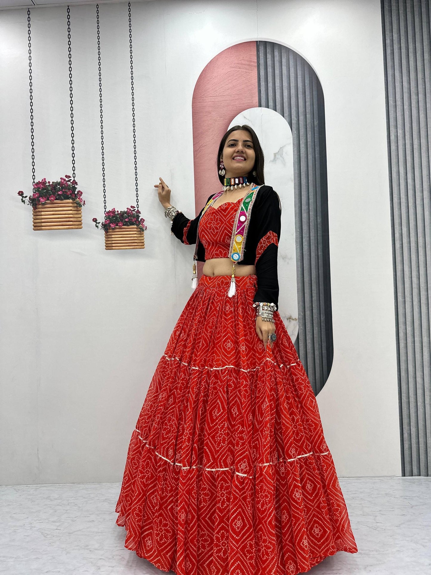 Navratri Special Bandhej Three piece