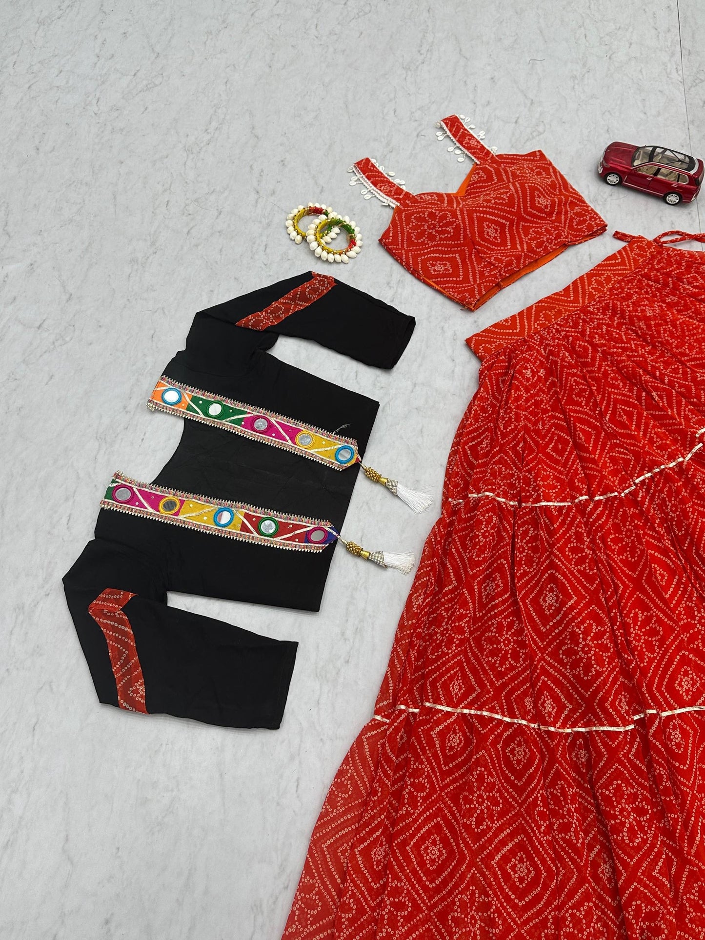 Navratri Special Bandhej Three piece