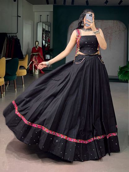 Cotton MIrror Work Navratri Crop Top Set