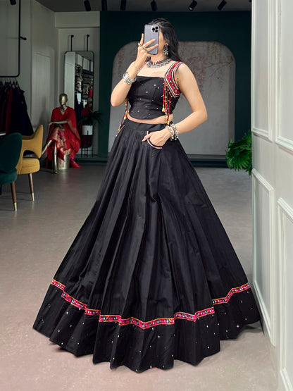 Cotton MIrror Work Navratri Crop Top Set