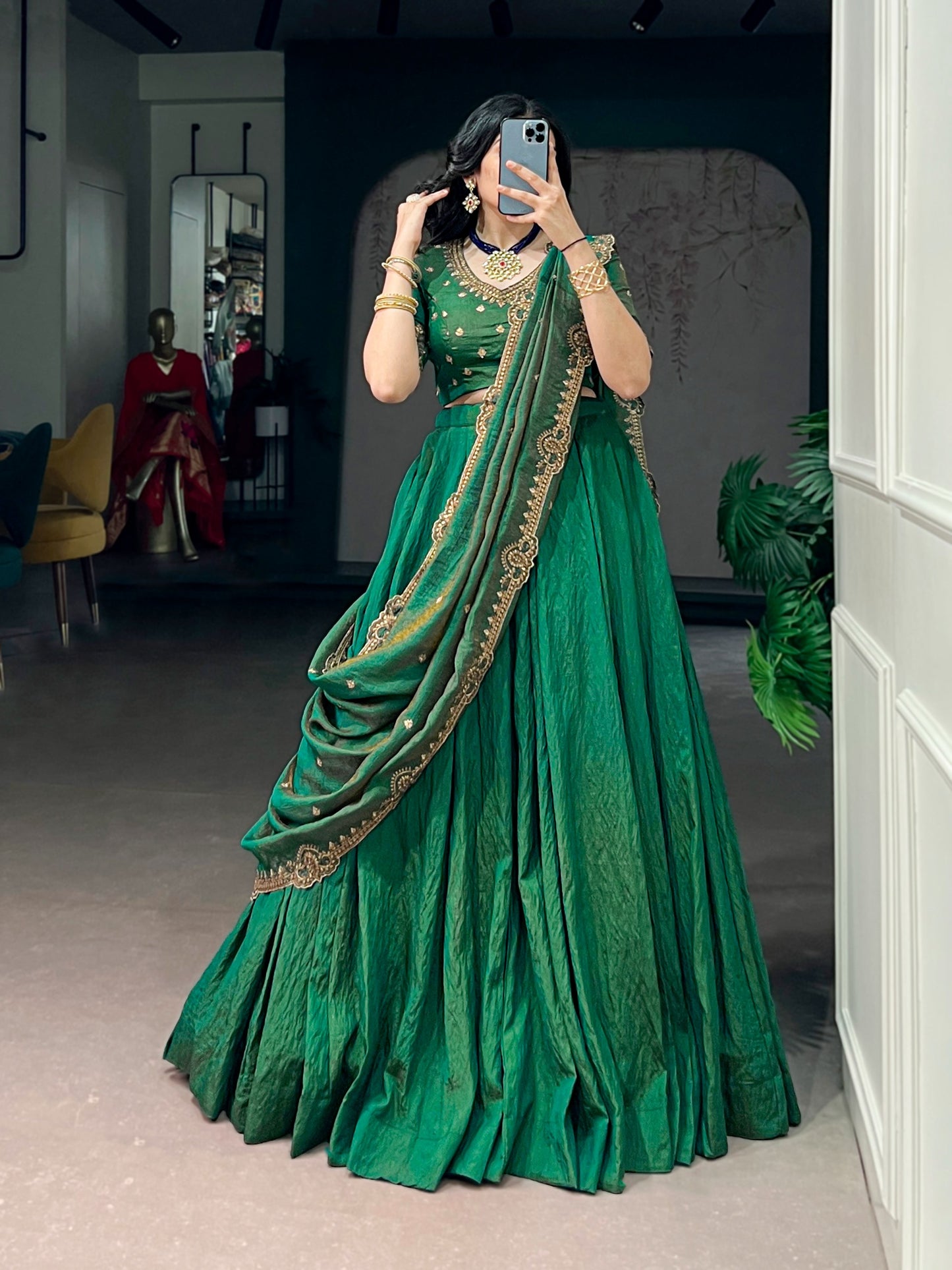 Emerald Royal Elegance | Wedding NC Silk Lehenga |