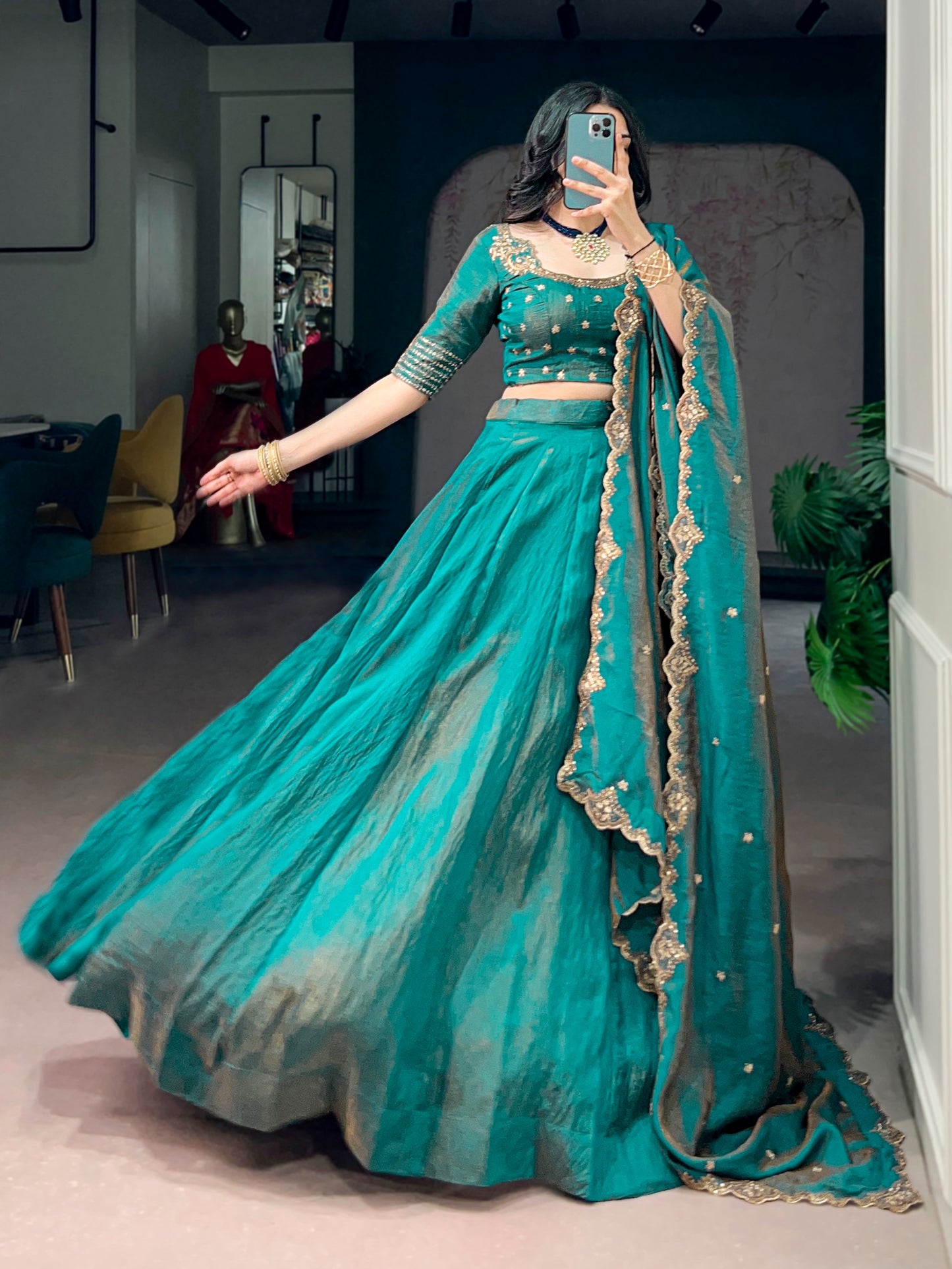 Emerald Royal Elegance | Wedding NC Silk Lehenga |