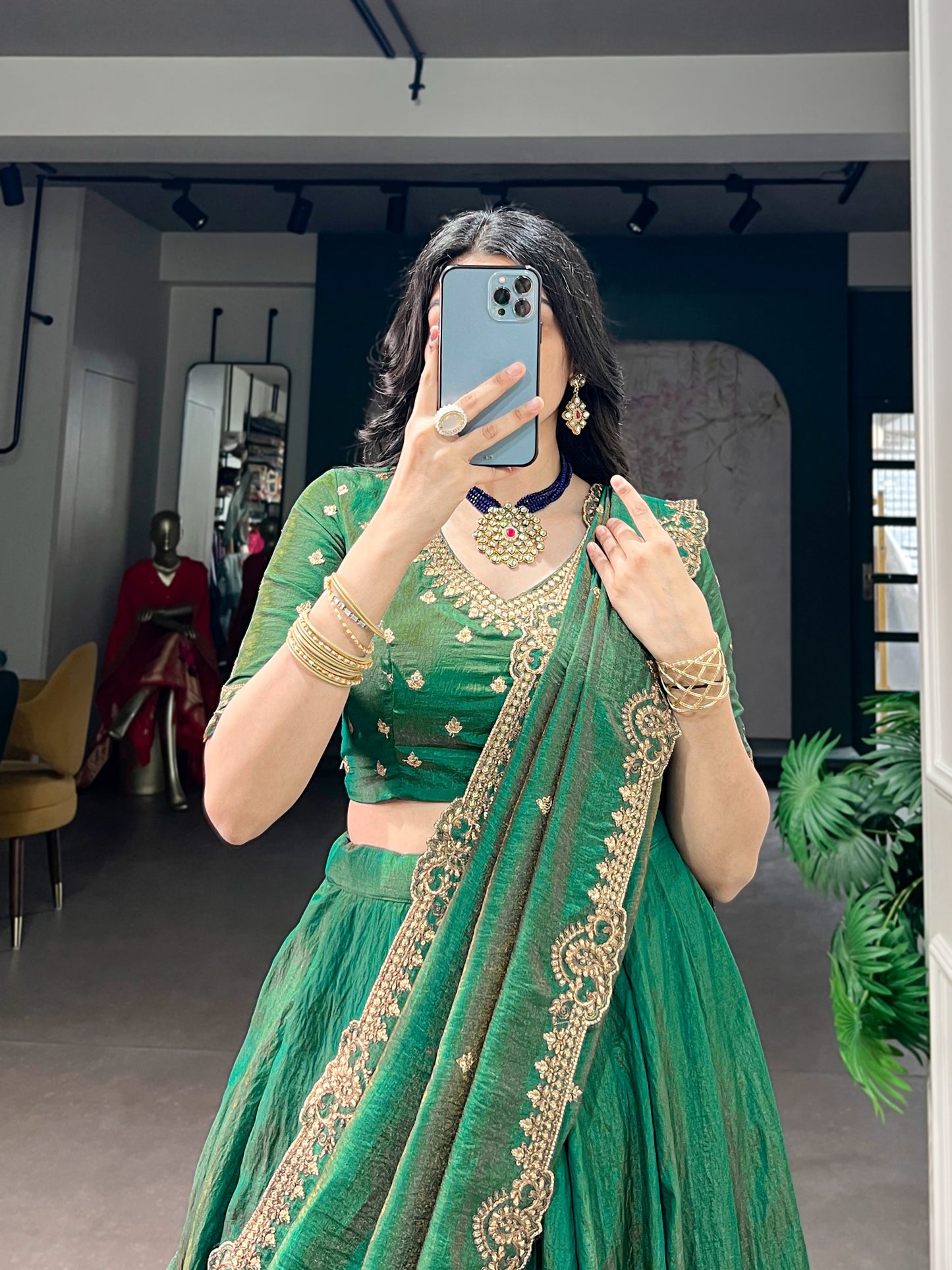Emerald Royal Elegance | Wedding NC Silk Lehenga |