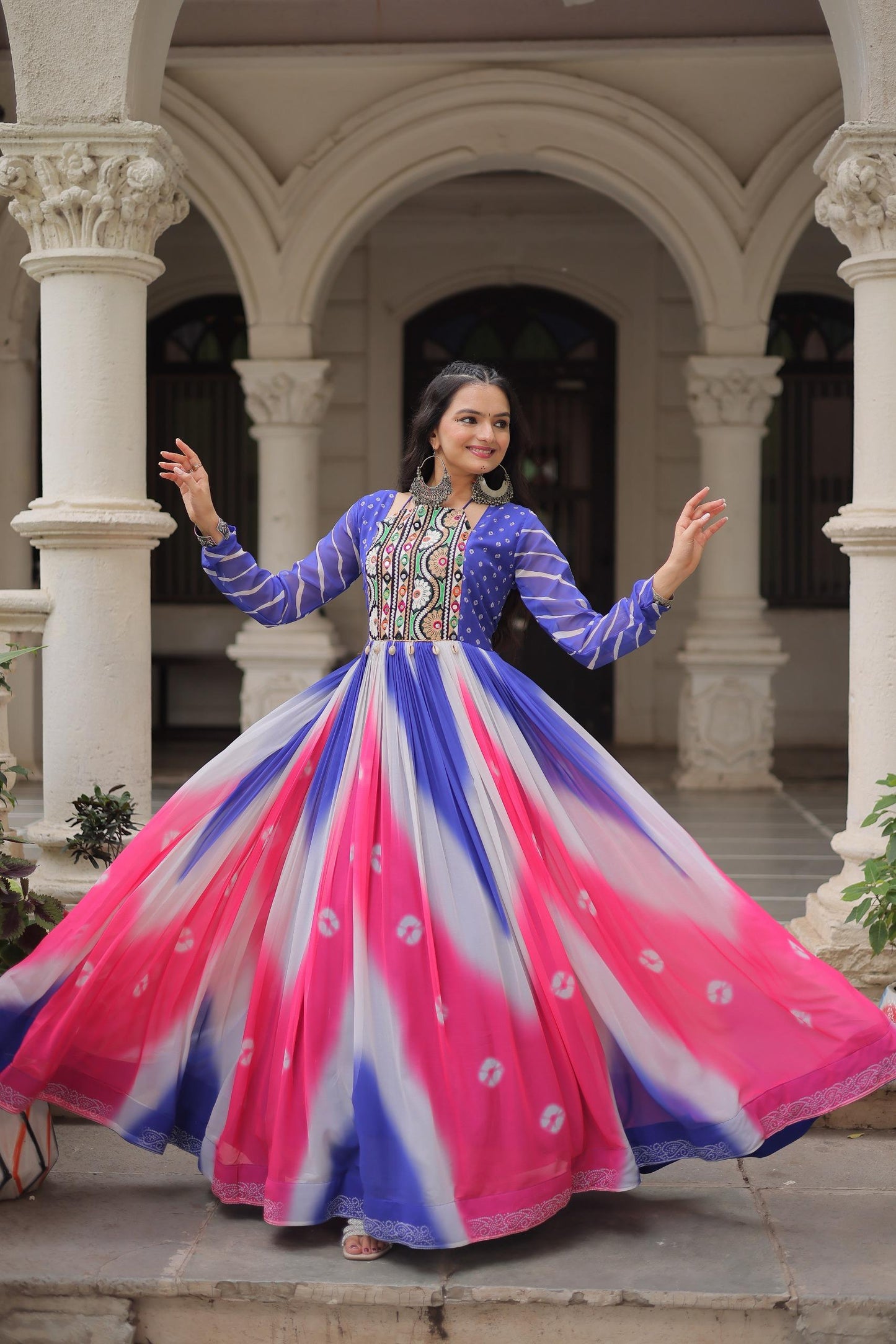 Georgette + Gamthi Work Navratri Gown
