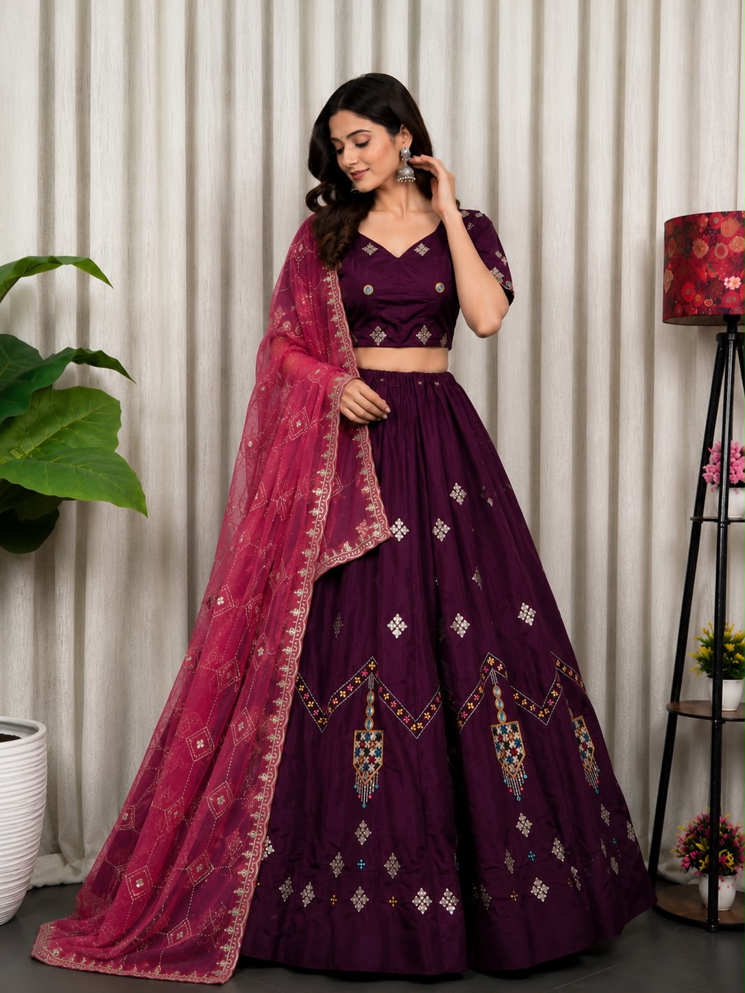 Roman Silk Lehenga For Garba