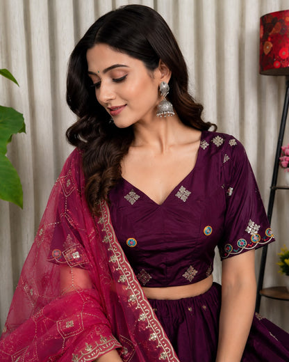 Roman Silk Lehenga For Garba
