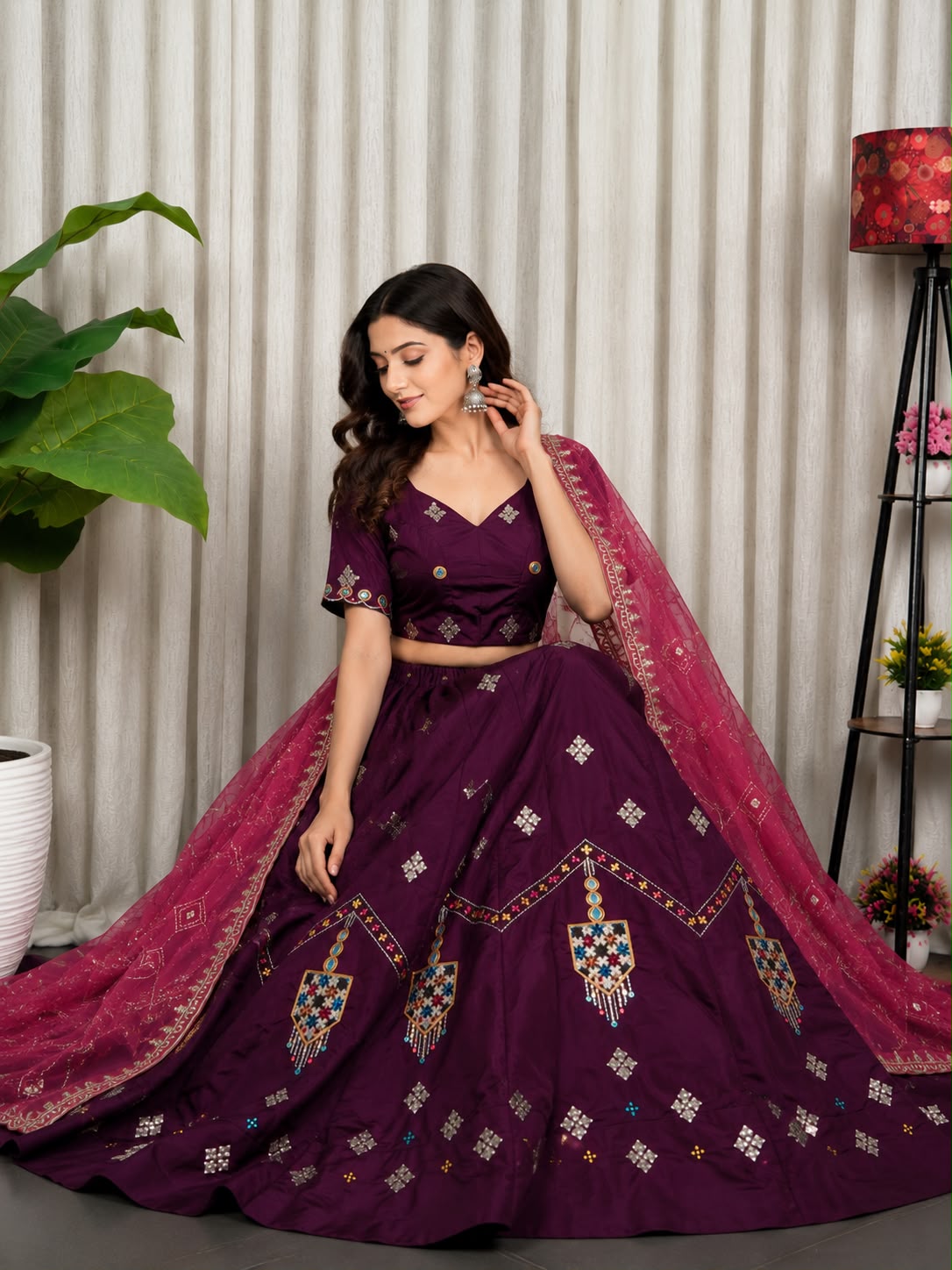 Roman Silk Lehenga For Garba