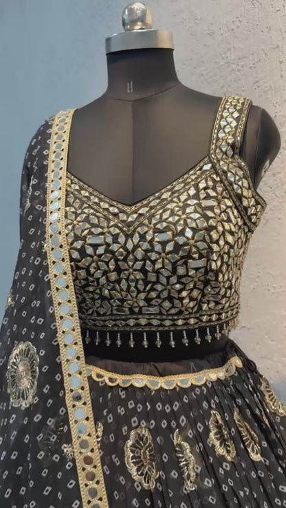 Bandhani with Hand Mirror Work Navratri Choli
