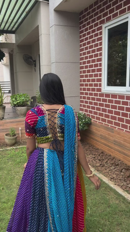 Mluticolor Bandhej Georgette Chaniya Choli | Full Flair Navratri Special Outfit