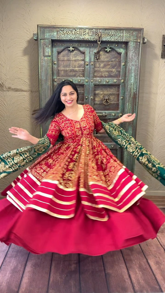 Long Peplum Style Lehenga With Dupatta Set